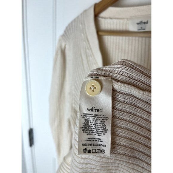 Wilfred Aritzia Ribbed Puff Sleeve Sweater Wool Cardigan Ivory Cream Sz Medium M - Picture 8 of 9